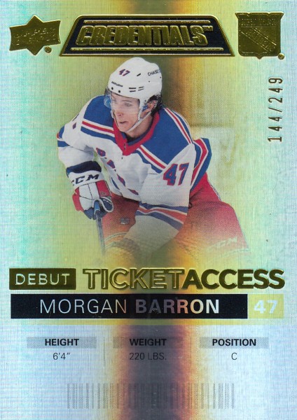 insert RC karta MORGAN BARRON 21-22 Credentials Debut Ticket Access Yellow /249